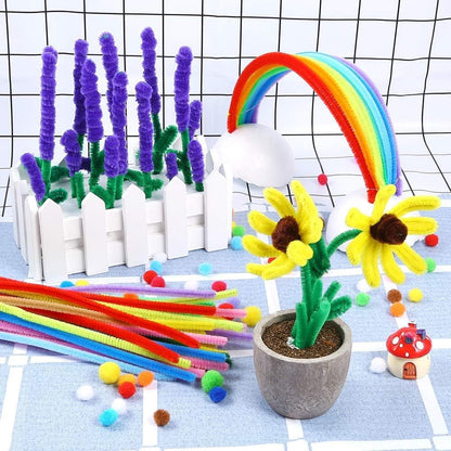 Fuzzy Pipe Cleaners Craft Stems 100 Pcs – 7-8mm Thick x 30cm Chenille Sticks for DIY Crafts, Kids Art Projects, School Activities, Handmade Flowers, Decorations & Creative Craft Supplies