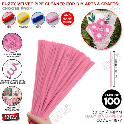 Fuzzy Pipe Cleaners Craft Stems 100 Pcs – 7-8mm Thick x 30cm Chenille Sticks for DIY Crafts, Kids Art Projects, School Activities, Handmade Flowers, Decorations & Creative Craft Supplies