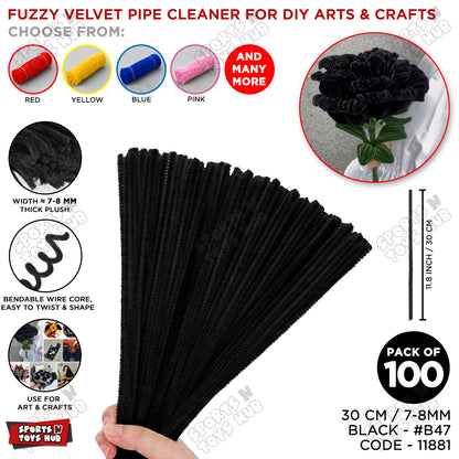 Fuzzy Pipe Cleaners Craft Stems 100 Pcs – 7-8mm Thick x 30cm Chenille Sticks for DIY Crafts, Kids Art Projects, School Activities, Handmade Flowers, Decorations & Creative Craft Supplies