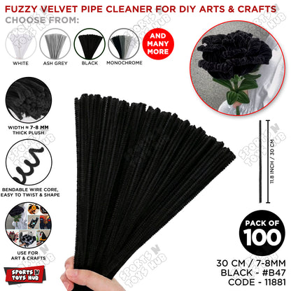 Monochrome Fuzzy Pipe Cleaners 100 Pcs - 30cm Chenille Craft Stems For DIY Arts & Crafts, School Projects, Handmade Flowers, Floral Crafts, Party Decorations, Home Décor & Creative Craft Supplies