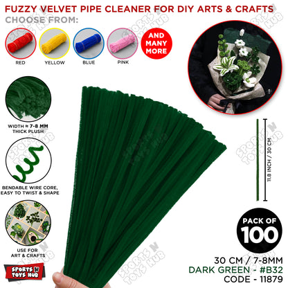 Fuzzy Pipe Cleaners Craft Stems 100 Pcs – 7-8mm Thick x 30cm Chenille Sticks for DIY Crafts, Kids Art Projects, School Activities, Handmade Flowers, Decorations & Creative Craft Supplies