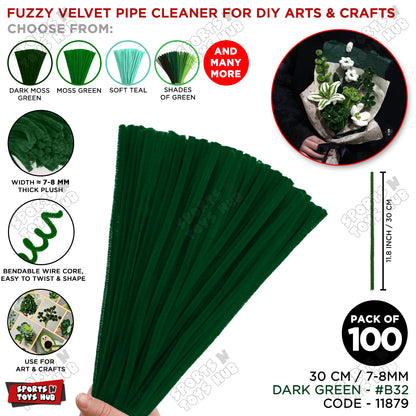 Shades of Green Fuzzy Chenille Craft Stems 100 Pcs – Soft 30cm x 7-8mm Flexible Pipe Cleaners for Handmade Flowers, DIY Crafts, School Activities, Kids Art Projects & Home Décor
