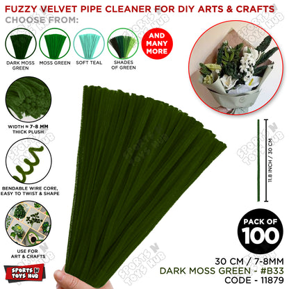 Shades of Green Fuzzy Chenille Craft Stems 100 Pcs – Soft 30cm x 7-8mm Flexible Pipe Cleaners for Handmade Flowers, DIY Crafts, School Activities, Kids Art Projects & Home Décor