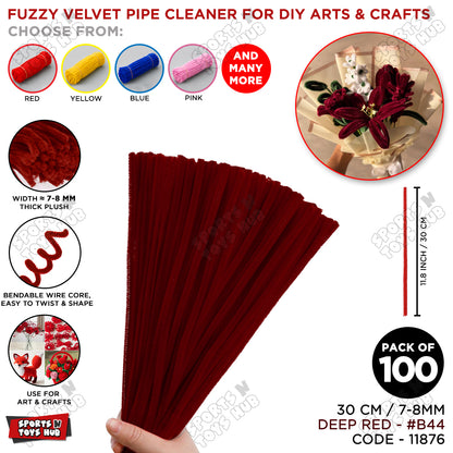 Fuzzy Pipe Cleaners Craft Stems 100 Pcs – 7-8mm Thick x 30cm Chenille Sticks for DIY Crafts, Kids Art Projects, School Activities, Handmade Flowers, Decorations & Creative Craft Supplies