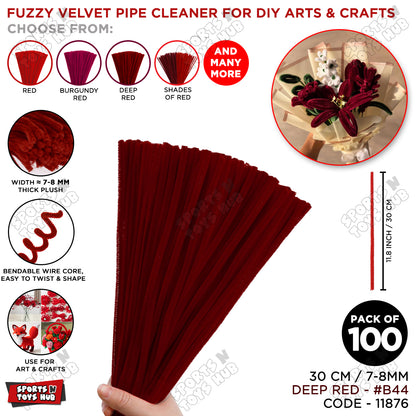 Shades of Red Fuzzy Pipe Cleaners 100 Pcs – 30cm Chenille Craft Stems For DIY Arts & Crafts, School Projects, Handmade Flowers, Floral Crafts & Decorations