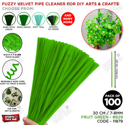 Shades of Green Fuzzy Chenille Craft Stems 100 Pcs – Soft 30cm x 7-8mm Flexible Pipe Cleaners for Handmade Flowers, DIY Crafts, School Activities, Kids Art Projects & Home Décor