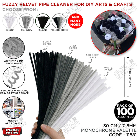Monochrome Fuzzy Pipe Cleaners 100 Pcs - 30cm Chenille Craft Stems For DIY Arts & Crafts, School Projects, Handmade Flowers, Floral Crafts, Party Decorations, Home Décor & Creative Craft Supplies