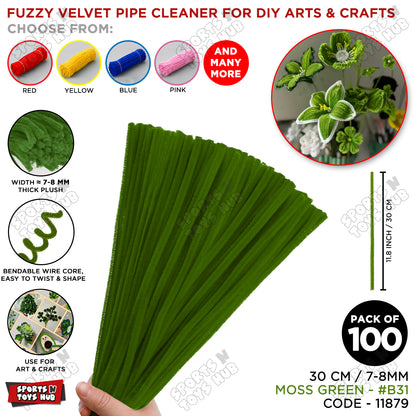 Fuzzy Pipe Cleaners Craft Stems 100 Pcs – 7-8mm Thick x 30cm Chenille Sticks for DIY Crafts, Kids Art Projects, School Activities, Handmade Flowers, Decorations & Creative Craft Supplies