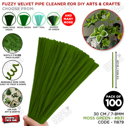Shades of Green Fuzzy Chenille Craft Stems 100 Pcs – Soft 30cm x 7-8mm Flexible Pipe Cleaners for Handmade Flowers, DIY Crafts, School Activities, Kids Art Projects & Home Décor