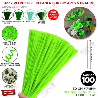 Shades of Green Fuzzy Chenille Craft Stems 100 Pcs – Soft 30cm x 7-8mm Flexible Pipe Cleaners for Handmade Flowers, DIY Crafts, School Activities, Kids Art Projects & Home Décor