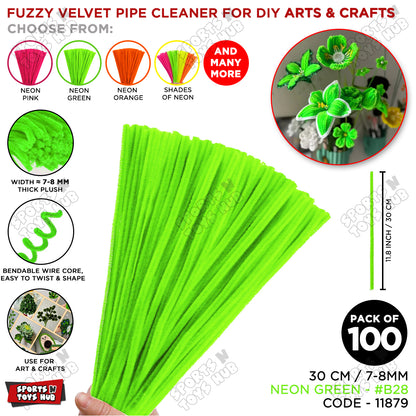Neon Color Fuzzy Pipe Cleaners 100 Pcs – Premium Chenille Craft Stems 30cm, 7-8mm Thick Flexible Pipe Cleaner Sticks for DIY Arts & Crafts, Kids Creative Projects, School Craft Supplies