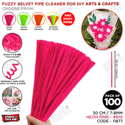 Neon Color Fuzzy Pipe Cleaners 100 Pcs – Premium Chenille Craft Stems 30cm, 7-8mm Thick Flexible Pipe Cleaner Sticks for DIY Arts & Crafts, Kids Creative Projects, School Craft Supplies