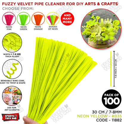 Neon Color Fuzzy Pipe Cleaners 100 Pcs – Premium Chenille Craft Stems 30cm, 7-8mm Thick Flexible Pipe Cleaner Sticks for DIY Arts & Crafts, Kids Creative Projects, School Craft Supplies