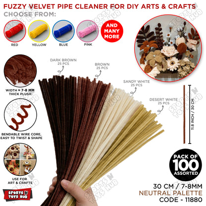 Fuzzy Pipe Cleaners Craft Stems 100 Pcs – 7-8mm Thick x 30cm Chenille Sticks for DIY Crafts, Kids Art Projects, School Activities, Handmade Flowers, Decorations & Creative Craft Supplies