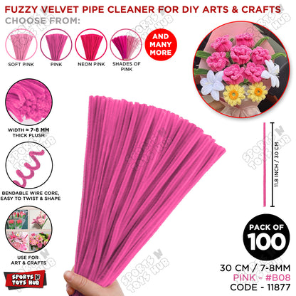 Shades of Pink Fuzzy Chenille Craft Stems 100 Pcs – 30cm x 7-8mm Flexible Pipe Cleaners for Handmade Flowers, DIY Crafts, School Activities, Kids Art Projects & Home Décor