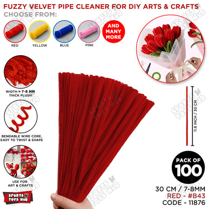 Fuzzy Pipe Cleaners Craft Stems 100 Pcs – 7-8mm Thick x 30cm Chenille Sticks for DIY Crafts, Kids Art Projects, School Activities, Handmade Flowers, Decorations & Creative Craft Supplies