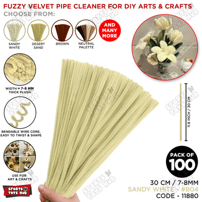 Neutral Palette Fuzzy Pipe Cleaners 100 Pack – Premium 30cm x 7-8mm Thick Chenille Craft Stems for DIY Arts & Crafts, Kids School Projects, Handmade Flowers, Floral Crafts, Party Decorations, Home Décor & Creative Craft Supplies