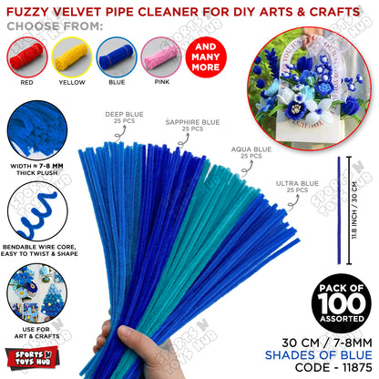 Fuzzy Pipe Cleaners Craft Stems 100 Pcs – 7-8mm Thick x 30cm Chenille Sticks for DIY Crafts, Kids Art Projects, School Activities, Handmade Flowers, Decorations & Creative Craft Supplies