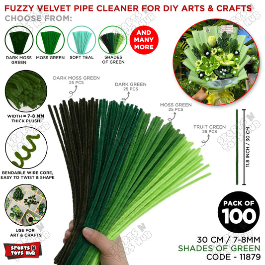 Shades of Green Fuzzy Chenille Craft Stems 100 Pcs – Soft 30cm x 7-8mm Flexible Pipe Cleaners for Handmade Flowers, DIY Crafts, School Activities, Kids Art Projects & Home Décor