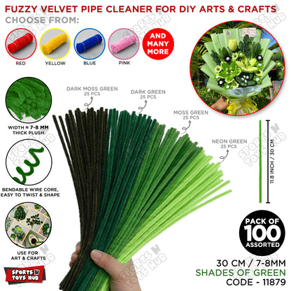 Fuzzy Pipe Cleaners Craft Stems 100 Pcs – 7-8mm Thick x 30cm Chenille Sticks for DIY Crafts, Kids Art Projects, School Activities, Handmade Flowers, Decorations & Creative Craft Supplies