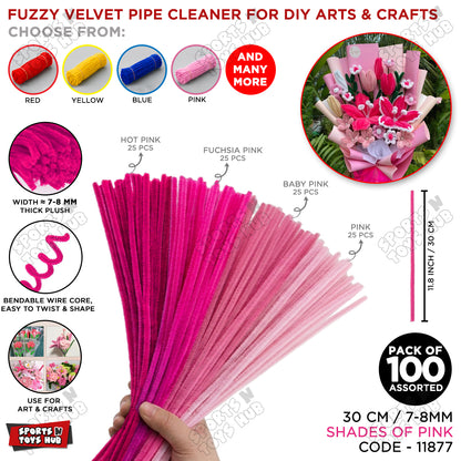 Fuzzy Pipe Cleaners Craft Stems 100 Pcs – 7-8mm Thick x 30cm Chenille Sticks for DIY Crafts, Kids Art Projects, School Activities, Handmade Flowers, Decorations & Creative Craft Supplies