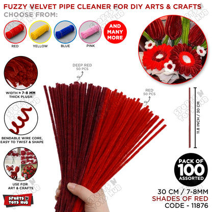 Fuzzy Pipe Cleaners Craft Stems 100 Pcs – 7-8mm Thick x 30cm Chenille Sticks for DIY Crafts, Kids Art Projects, School Activities, Handmade Flowers, Decorations & Creative Craft Supplies