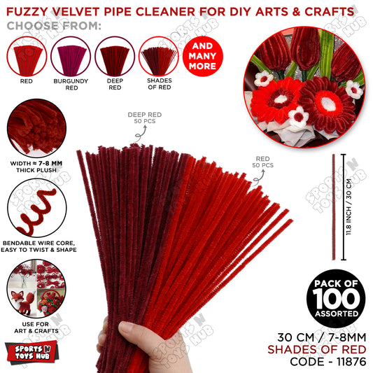 Shades of Red Fuzzy Pipe Cleaners 100 Pcs – 30cm Chenille Craft Stems For DIY Arts & Crafts, School Projects, Handmade Flowers, Floral Crafts & Decorations