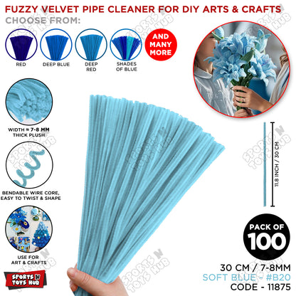 Shades of Blue Fuzzy Pipe Cleaners Craft Stems 100 Pcs – Premium 30cm x 7-8mm Chenille Sticks for DIY Crafts, Kids Art Projects, School Activities, Handmade Flowers, Decorations & Creative Craft Supplies