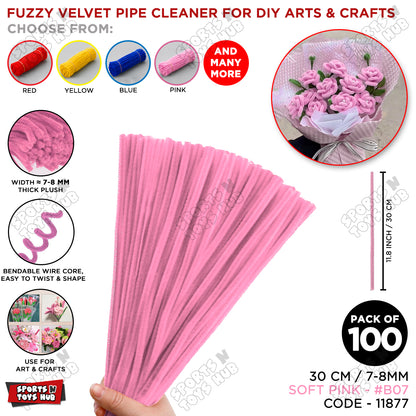 Fuzzy Pipe Cleaners Craft Stems 100 Pcs – 7-8mm Thick x 30cm Chenille Sticks for DIY Crafts, Kids Art Projects, School Activities, Handmade Flowers, Decorations & Creative Craft Supplies