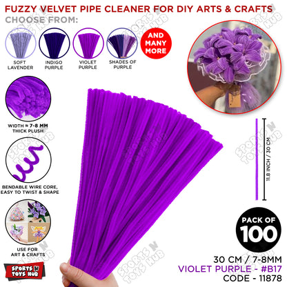 Shades of Purple Fuzzy Chenille Craft Stems 100 Pcs – 30cm x 7-8mm Flexible Pipe Cleaners for Handmade Flowers, DIY Crafts, School Activities, Kids Art Projects & Home Décor