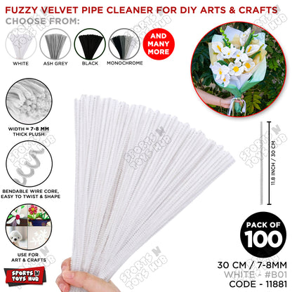 Monochrome Fuzzy Pipe Cleaners 100 Pcs - 30cm Chenille Craft Stems For DIY Arts & Crafts, School Projects, Handmade Flowers, Floral Crafts, Party Decorations, Home Décor & Creative Craft Supplies