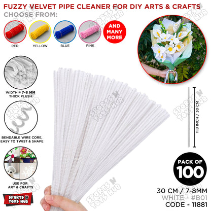 Fuzzy Pipe Cleaners Craft Stems 100 Pcs – 7-8mm Thick x 30cm Chenille Sticks for DIY Crafts, Kids Art Projects, School Activities, Handmade Flowers, Decorations & Creative Craft Supplies