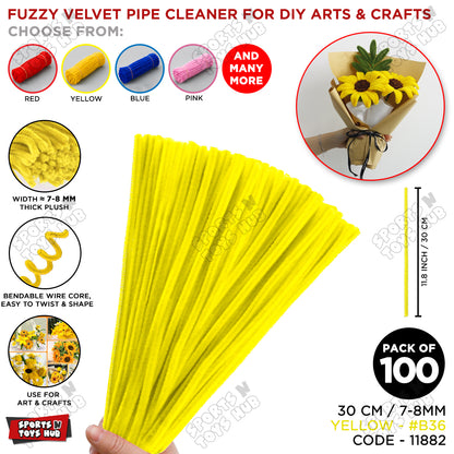 Fuzzy Pipe Cleaners Craft Stems 100 Pcs – 7-8mm Thick x 30cm Chenille Sticks for DIY Crafts, Kids Art Projects, School Activities, Handmade Flowers, Decorations & Creative Craft Supplies