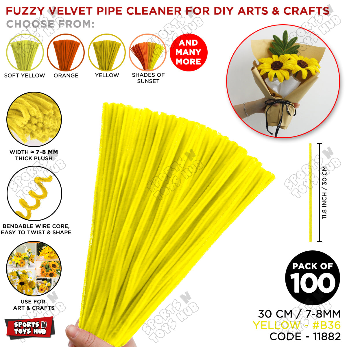 Shades of Sunset Fuzzy Pipe Cleaners 100 Pcs – 30cm x 7-8mm Thick Chenille Craft Stems For DIY Arts & Crafts, Floral Crafts, Kids Creative Activities, Home Decorations & School Projects