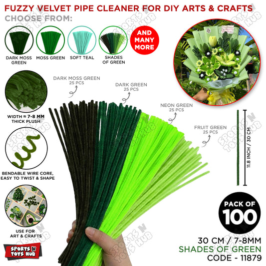 Shades of Green Fuzzy Chenille Craft Stems 100 Pcs – Soft 30cm x 7-8mm Flexible Pipe Cleaners for Handmade Flowers, DIY Crafts, School Activities, Kids Art Projects & Home Décor
