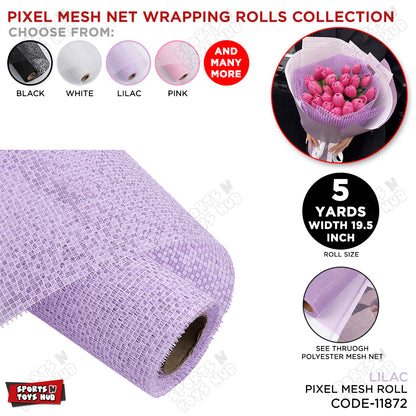 Pixel Mesh Net Wrapping Roll – 5 Yards, 19.5 Inch Wide See-Through Polyester Mesh Fabric for Flower Bouquets, Gift Wrapping, Floral Arrangements, Wedding Decorations, Party Decor & DIY Craft Supplies