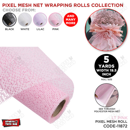 Pixel Mesh Net Wrapping Roll – 5 Yards, 19.5 Inch Wide See-Through Polyester Mesh Fabric for Flower Bouquets, Gift Wrapping, Floral Arrangements, Wedding Decorations, Party Decor & DIY Craft Supplies
