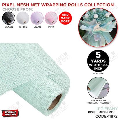 Pixel Mesh Net Wrapping Roll – 5 Yards, 19.5 Inch Wide See-Through Polyester Mesh Fabric for Flower Bouquets, Gift Wrapping, Floral Arrangements, Wedding Decorations, Party Decor & DIY Craft Supplies