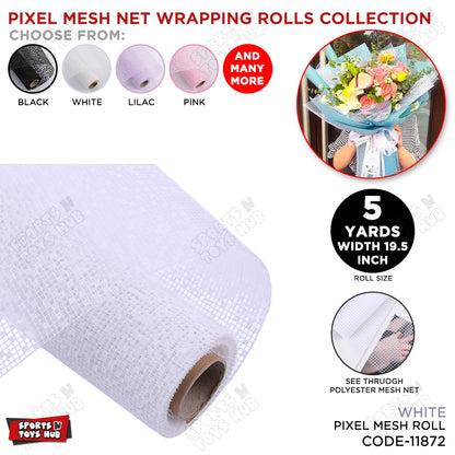 Pixel Mesh Net Wrapping Roll – 5 Yards, 19.5 Inch Wide See-Through Polyester Mesh Fabric for Flower Bouquets, Gift Wrapping, Floral Arrangements, Wedding Decorations, Party Decor & DIY Craft Supplies