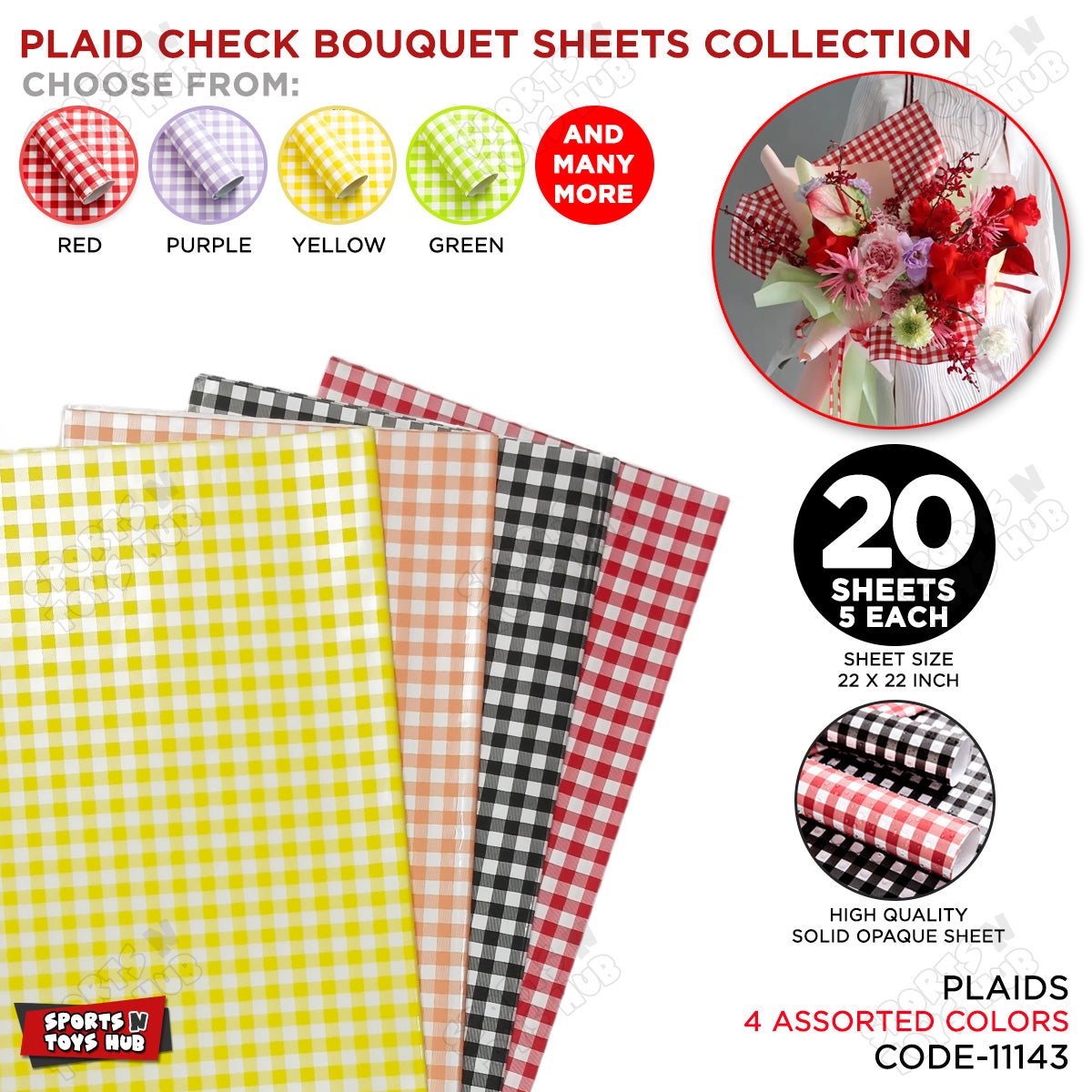 Plaid Checks Flower Bouquet Wrapping Sheets
