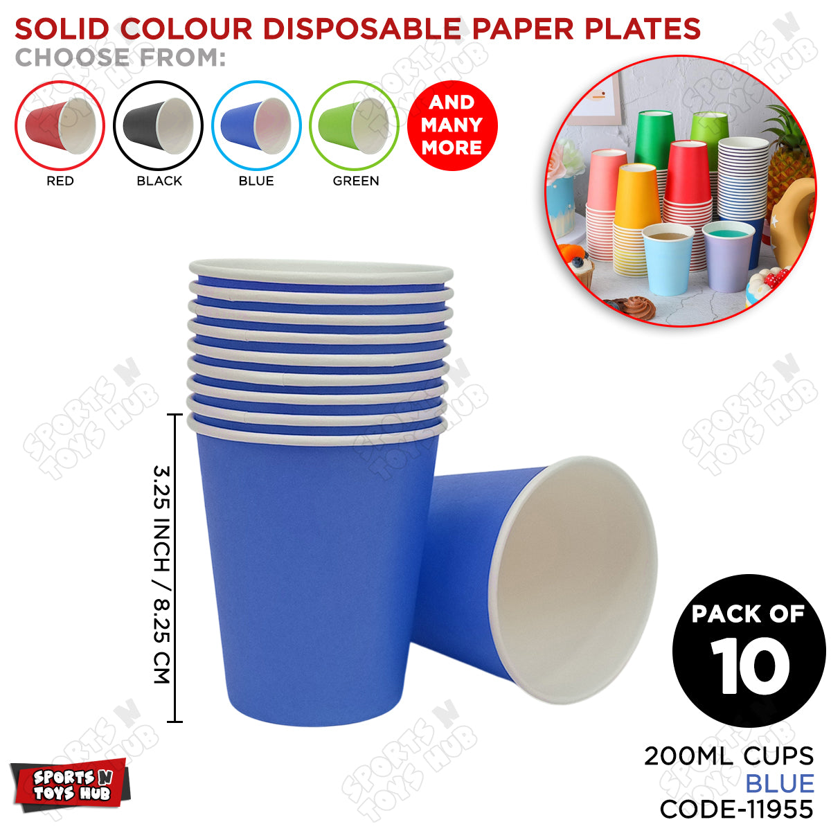 Solid Color Disposable Round Paper Cups – Pack of 10