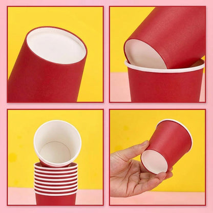 Red Solid Color Disposable Paper Plates & Cups Set – Pack Of 10, Premium Party Tableware for Birthday, Wedding, Valentine’s Day, Anniversary, BBQ, Picnic, Catering, Snacks, Desserts, Food & Drink Serving