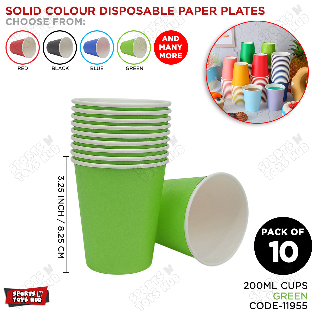 Solid Color Disposable Round Paper Cups – Pack of 10