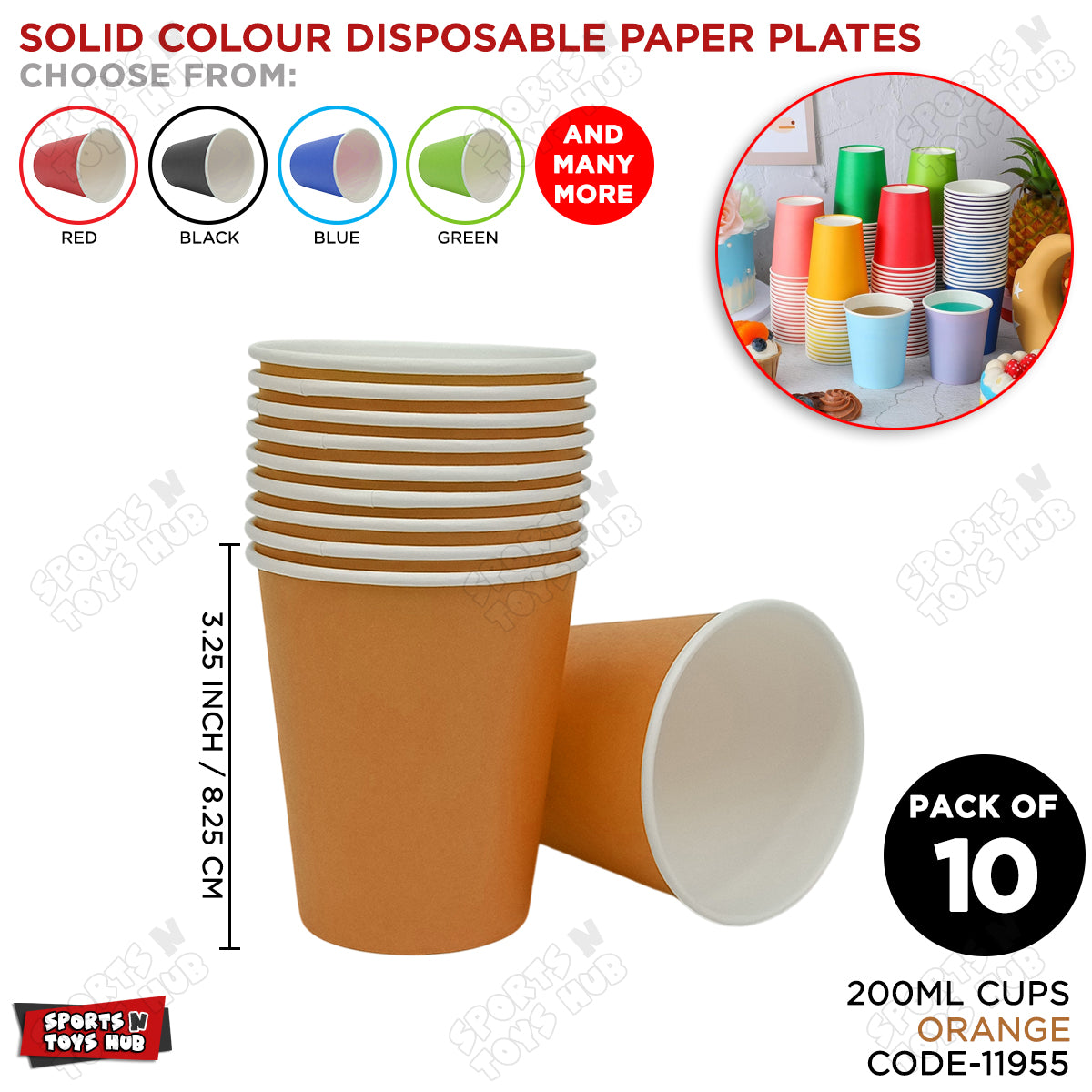 Solid Color Disposable Round Paper Cups – Pack of 10