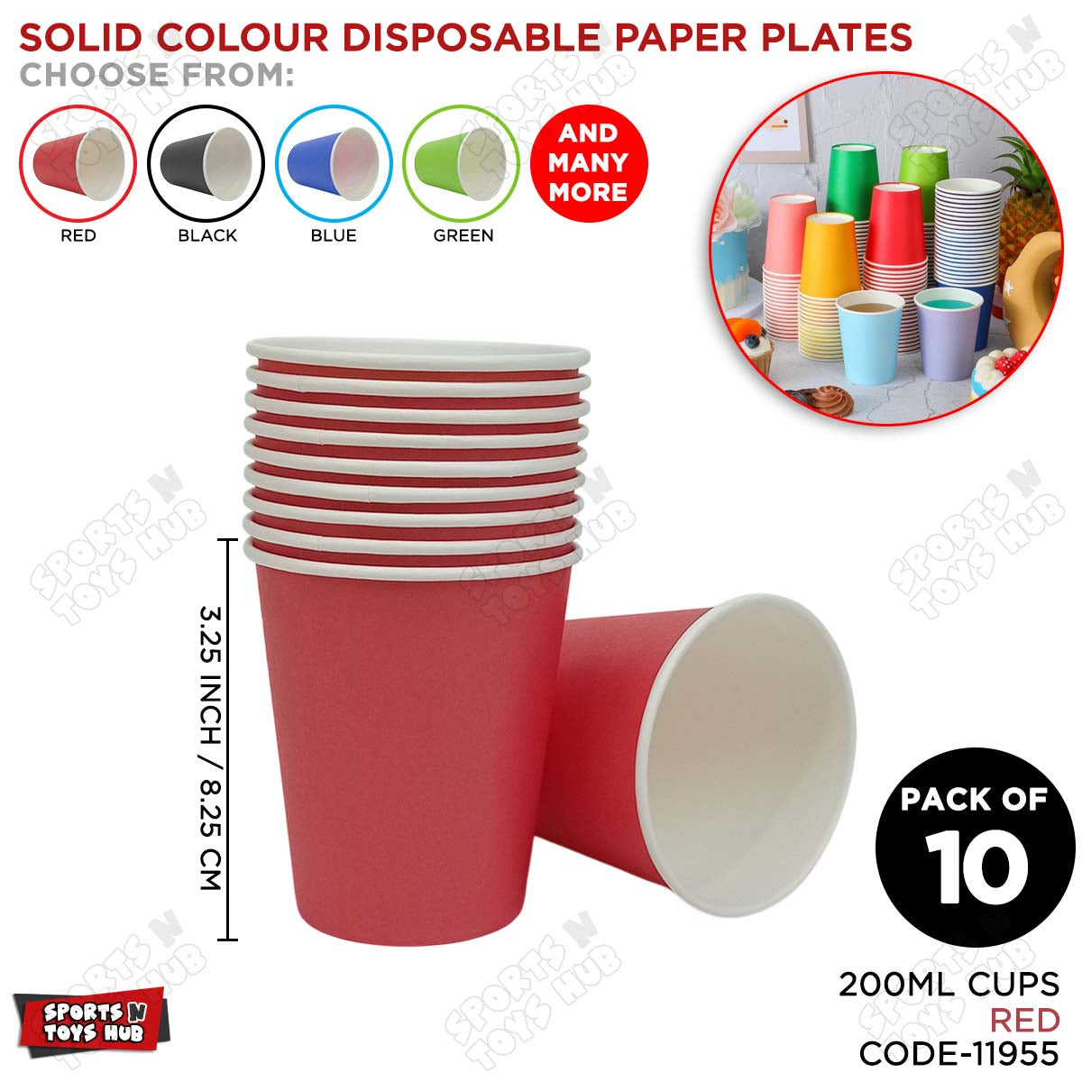 Red Solid Color Disposable Paper Plates & Cups Set – Pack Of 10, Premium Party Tableware for Birthday, Wedding, Valentine’s Day, Anniversary, BBQ, Picnic, Catering, Snacks, Desserts, Food & Drink Serving