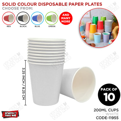 Solid Color Disposable Round Paper Cups – Pack of 10