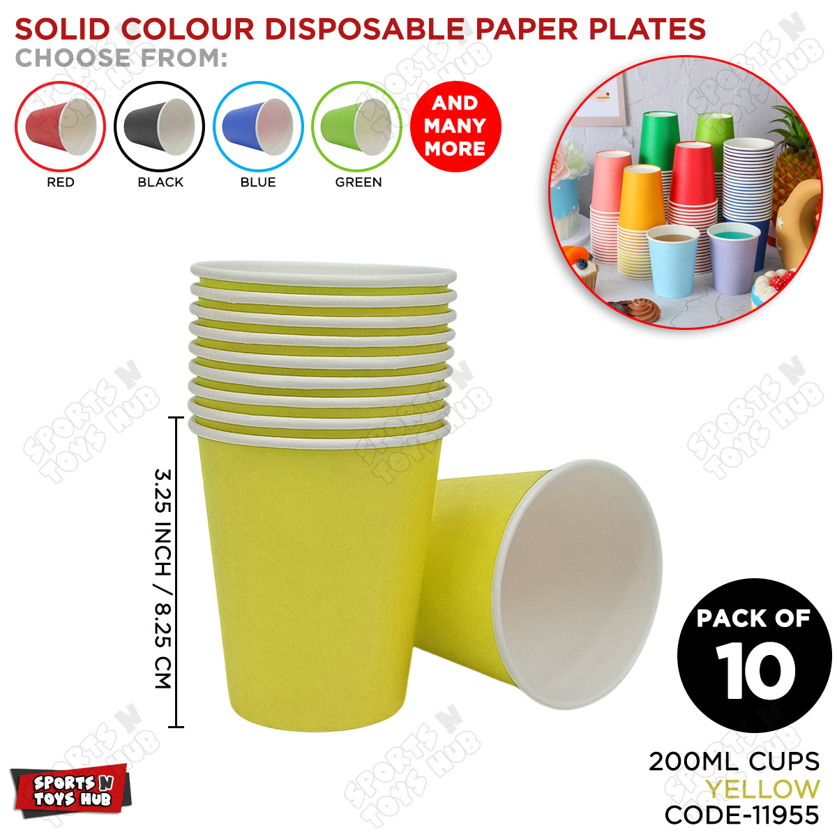 Yellow Solid Color Disposable Paper Plates & Cups Set – Pack of 10, Party Tableware for Birthday, Wedding, Baby Shower, BBQ, Picnic & Events