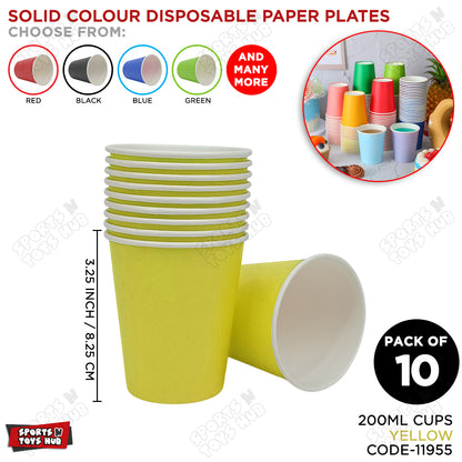 Yellow Solid Color Disposable Paper Plates & Cups Set – Pack of 10, Party Tableware for Birthday, Wedding, Baby Shower, BBQ, Picnic & Events