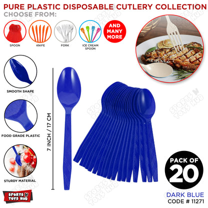 Disposable Solid Color Pure Plastic Spoons - Pack Of 20