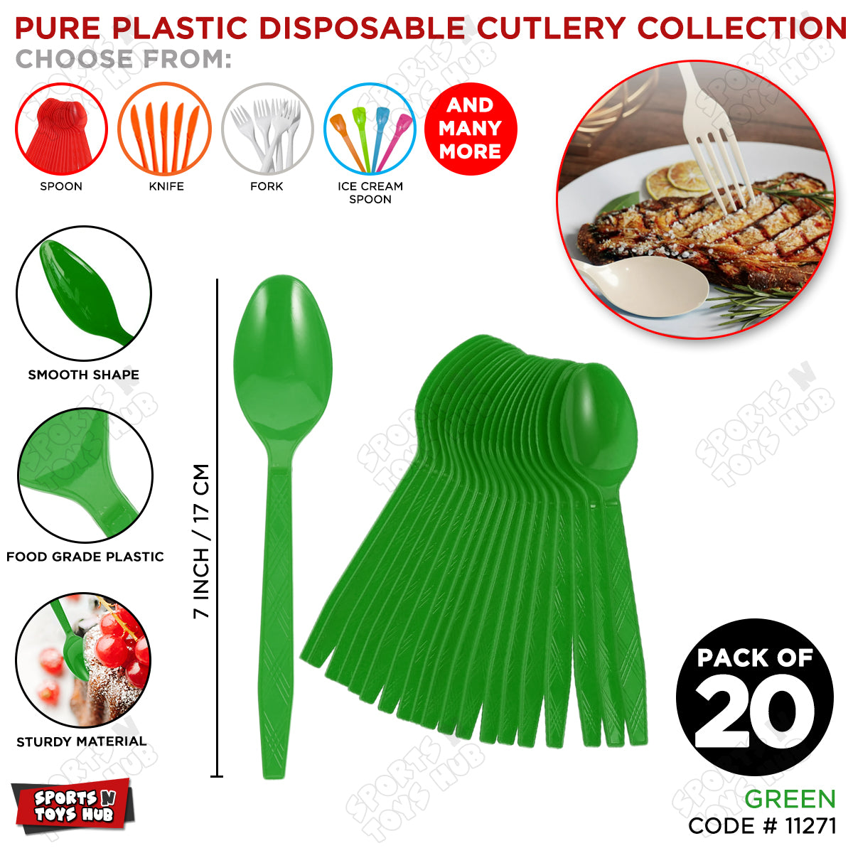 Disposable Solid Color Pure Plastic Spoons - Pack Of 20